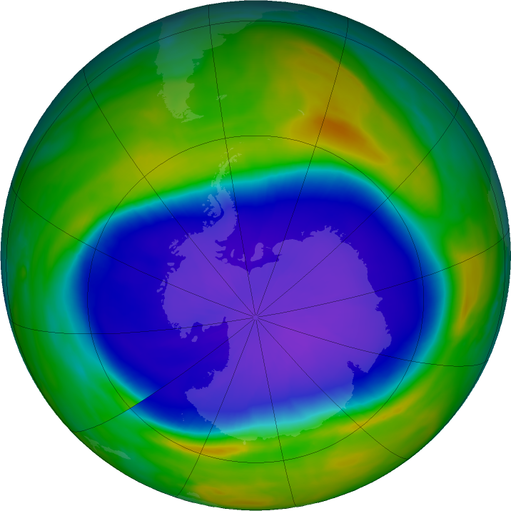 Antarctic ozone map for 21 September 2020